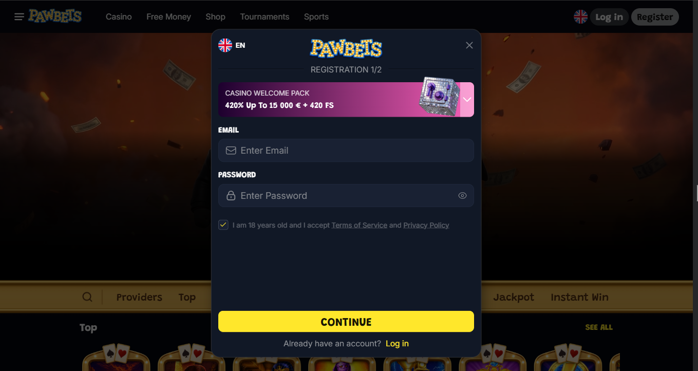PawBets Casino Login and Register
